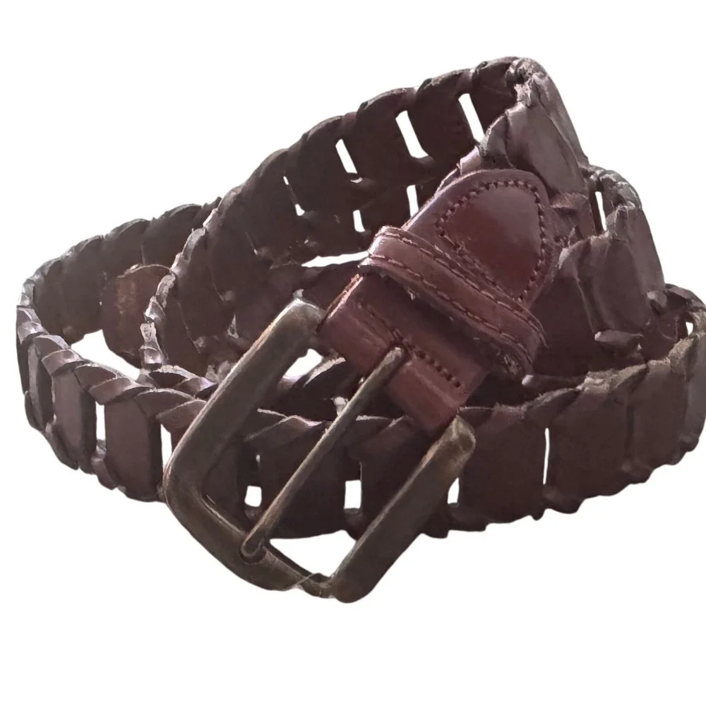 Vintage Leather Argentina Woven Belt Women's L 40-42‎ Reddish brown preloved EUC